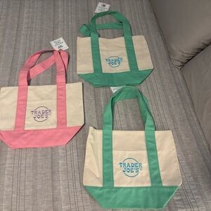 Trader Joe's Canvas Tote Bag Set - Pink and Green